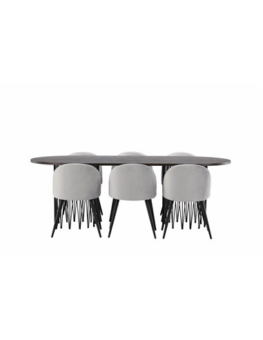 Matgrupp Stone med Velvet matstolar, 220 × 100 cm
