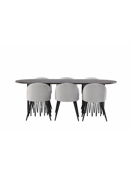 Matgrupp Stone med Velvet matstolar, 220 × 100 cm