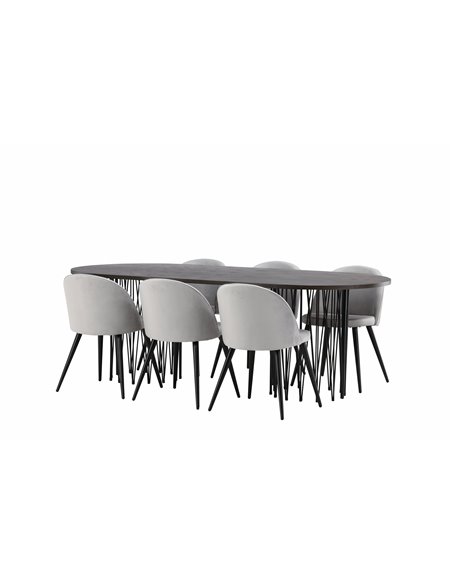 Matgrupp Stone med Velvet matstolar, 220 × 100 cm