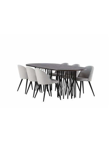 Matgrupp Stone med Velvet matstolar, 220 × 100 cm