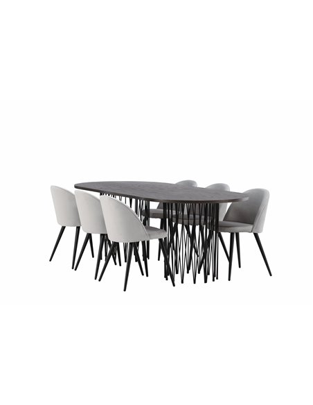 Matgrupp Stone med Velvet matstolar, 220 × 100 cm