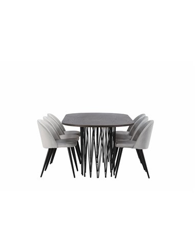 Matgrupp Stone med Velvet matstolar, 220 × 100 cm
