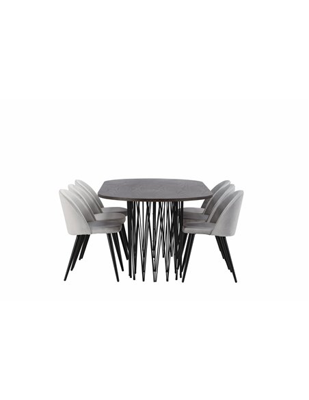 Matgrupp Stone med Velvet matstolar, 220 × 100 cm