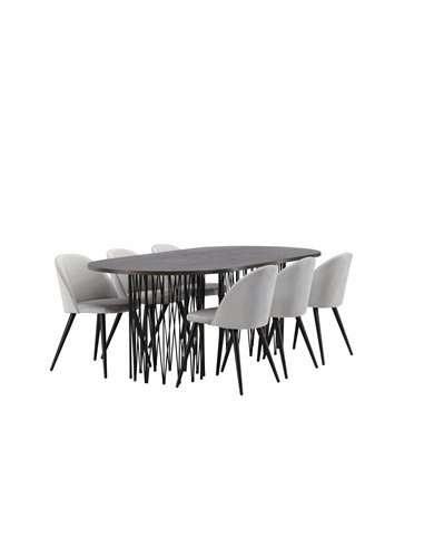 Matgrupp Stone med Velvet matstolar, 220 × 100 cm