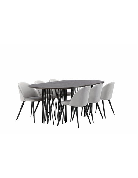 Matgrupp Stone med Velvet matstolar, 220 × 100 cm