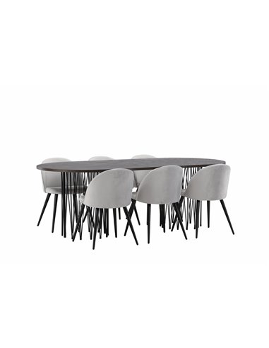 Matgrupp Stone med Velvet matstolar, 220 × 100 cm