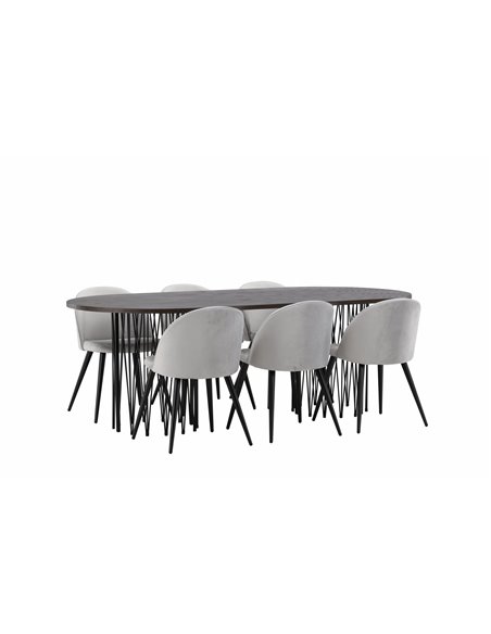 Matgrupp Stone med Velvet matstolar, 220 × 100 cm