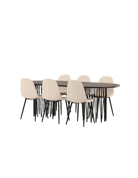 Matgrupp Stone med Polar matstolar, 220 × 100 cm