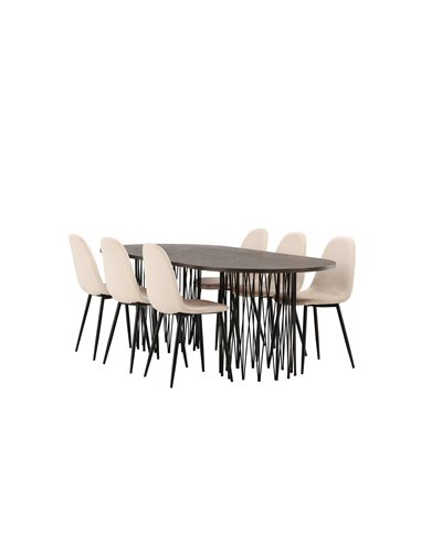 Matgrupp Stone med Polar matstolar, 220 × 100 cm