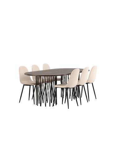 Matgrupp Stone med Polar matstolar, 220 × 100 cm
