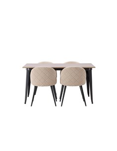Matgrupp Tempe med Velvet matstolar, 140 × 80 cm