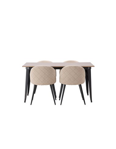 Matgrupp Tempe med Velvet matstolar, 140 × 80 cm