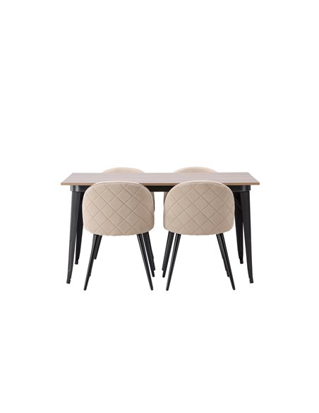 Matgrupp Tempe med Velvet matstolar, 140 × 80 cm