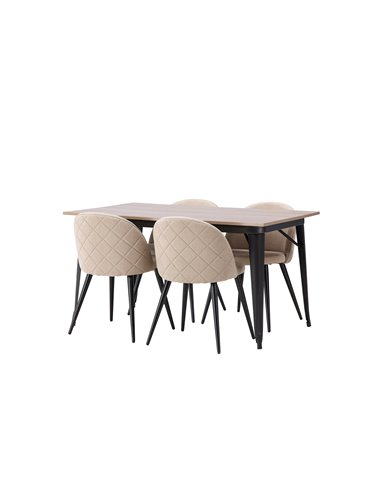 Matgrupp Tempe med Velvet matstolar, 140 × 80 cm
