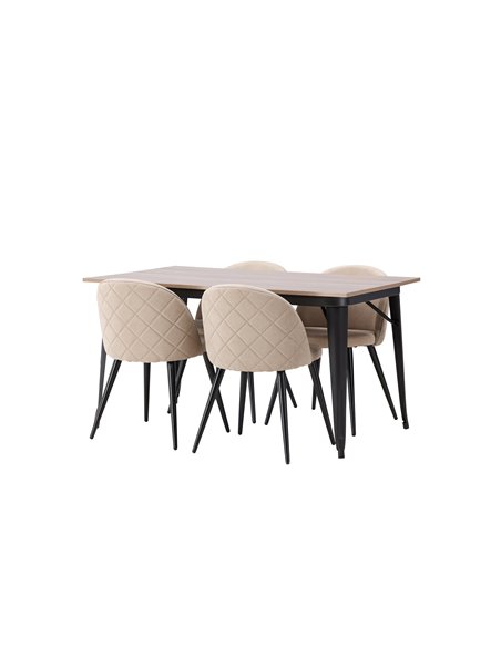 Matgrupp Tempe med Velvet matstolar, 140 × 80 cm