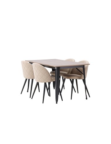 Matgrupp Tempe med Velvet matstolar, 140 × 80 cm