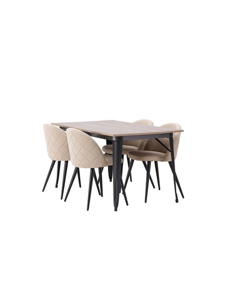 Matgrupp Tempe med Velvet matstolar, 140 × 80 cm