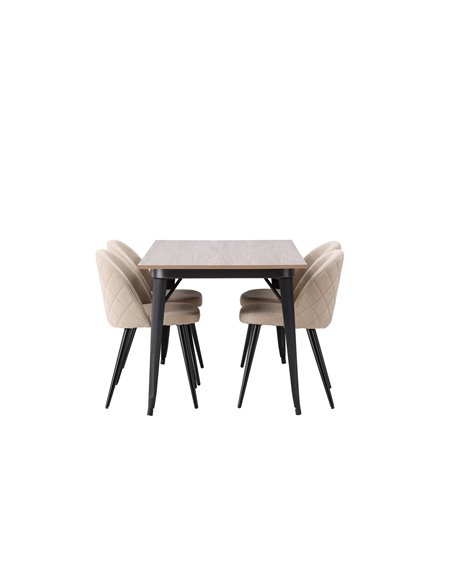 Matgrupp Tempe med Velvet matstolar, 140 × 80 cm