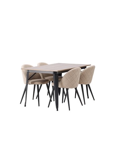Matgrupp Tempe med Velvet matstolar, 140 × 80 cm