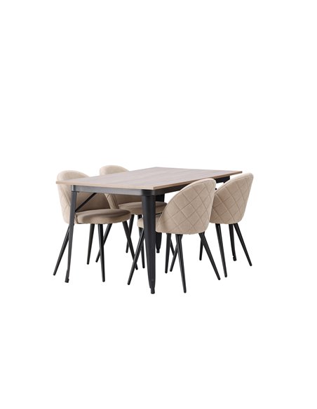 Matgrupp Tempe med Velvet matstolar, 140 × 80 cm