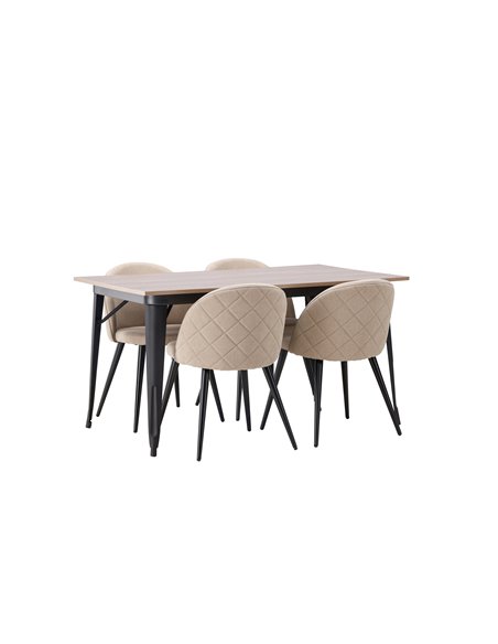 Matgrupp Tempe med Velvet matstolar, 140 × 80 cm