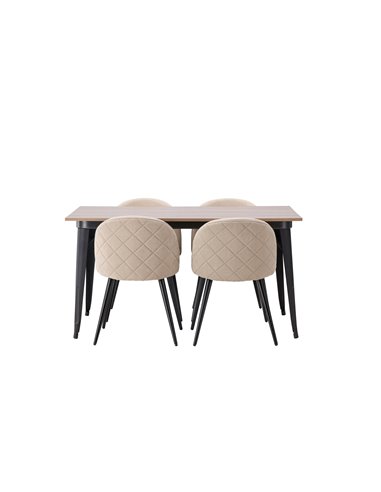 Matgrupp Tempe med Velvet matstolar, 140 × 80 cm