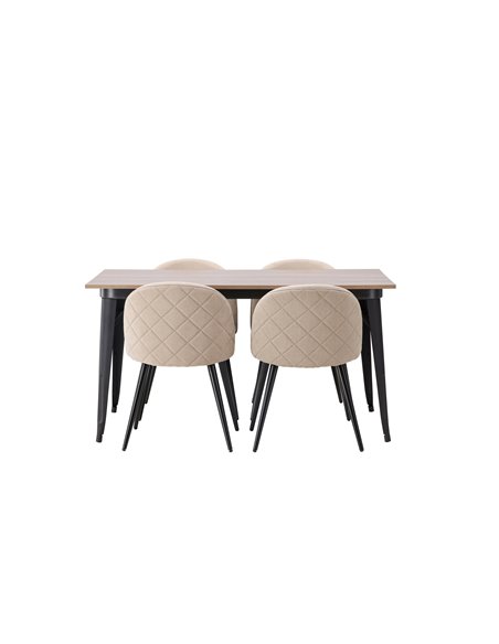 Matgrupp Tempe med Velvet matstolar, 140 × 80 cm