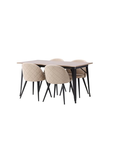 Matgrupp Tempe med Velvet matstolar, 140 × 80 cm