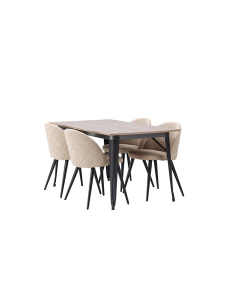 Matgrupp Tempe med Velvet matstolar, 140 × 80 cm