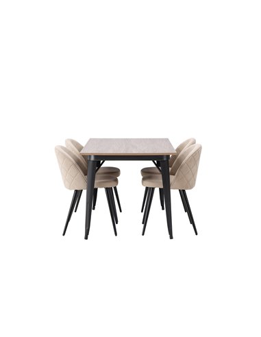 Matgrupp Tempe med Velvet matstolar, 140 × 80 cm
