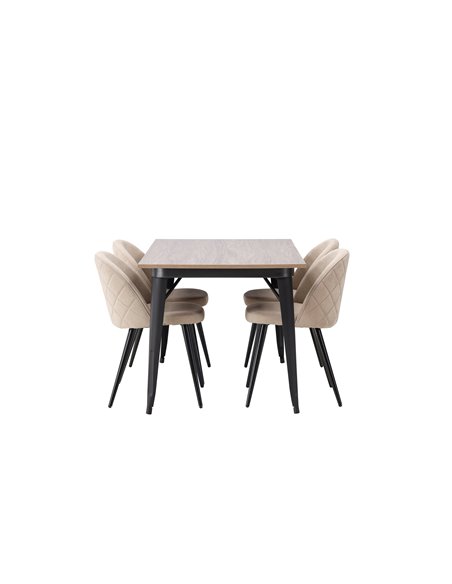 Matgrupp Tempe med Velvet matstolar, 140 × 80 cm