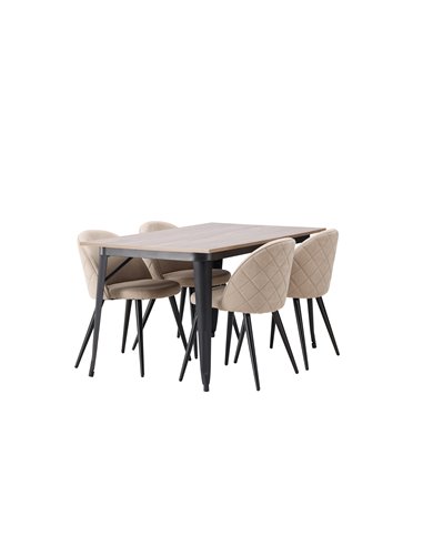 Matgrupp Tempe med Velvet matstolar, 140 × 80 cm