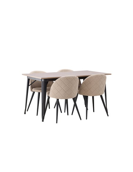 Matgrupp Tempe med Velvet matstolar, 140 × 80 cm