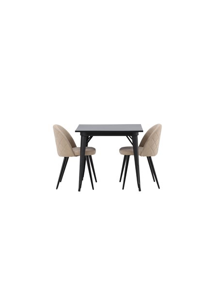 Matgrupp Tempe med Velvet matstolar, 80 × 80 cm