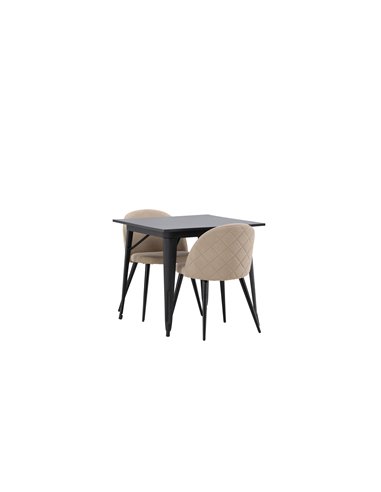 Matgrupp Tempe med Velvet matstolar, 80 × 80 cm