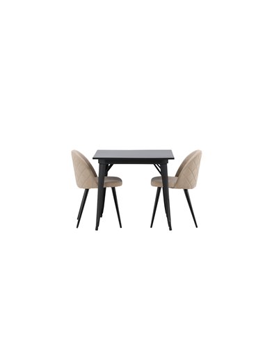 Matgrupp Tempe med Velvet matstolar, 80 × 80 cm