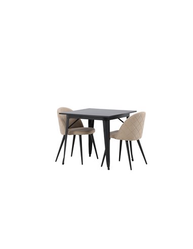 Matgrupp Tempe med Velvet matstolar, 80 × 80 cm