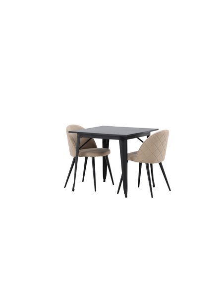 Matgrupp Tempe med Velvet matstolar, 80 × 80 cm