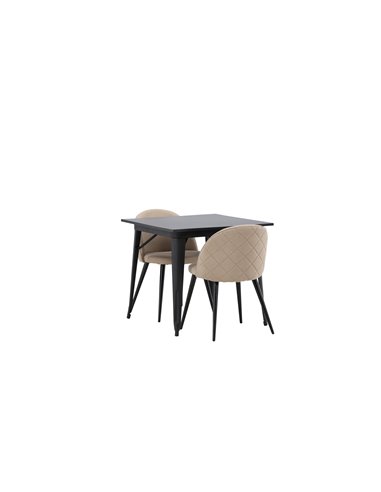 Matgrupp Tempe med Velvet matstolar, 80 × 80 cm