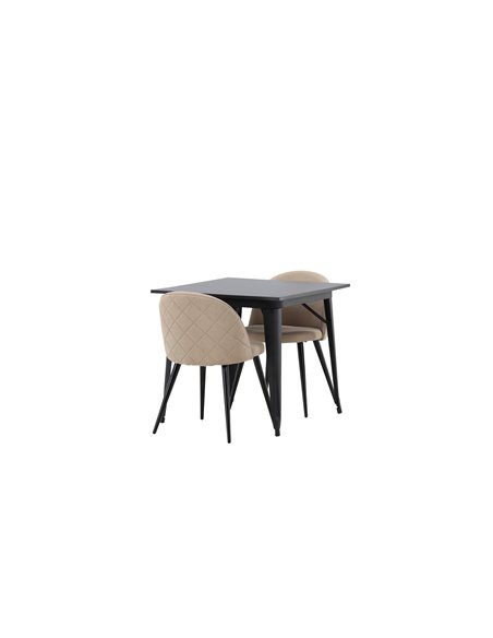 Matgrupp Tempe med Velvet matstolar, 80 × 80 cm