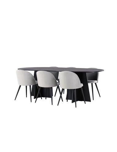 Matgrupp Bootcut med Velvet matstolar, 230 × 115 cm