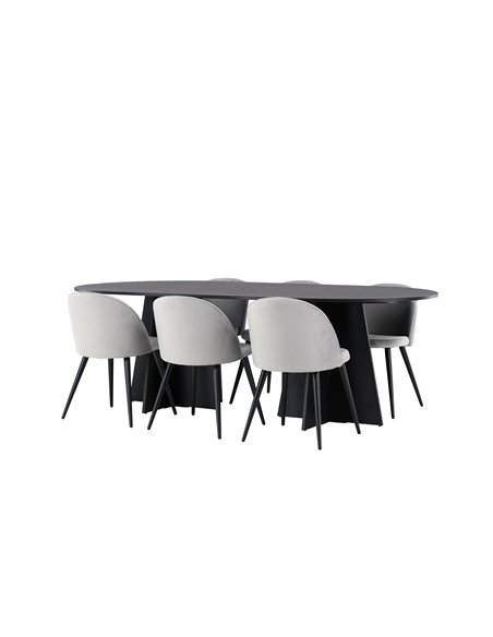 Matgrupp Bootcut med Velvet matstolar, 230 × 115 cm
