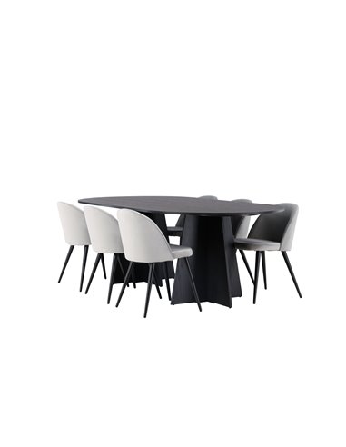 Matgrupp Bootcut med Velvet matstolar, 230 × 115 cm