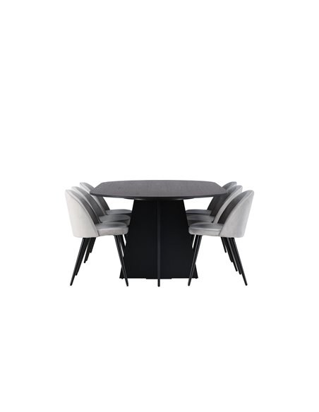 Matgrupp Bootcut med Velvet matstolar, 230 × 115 cm
