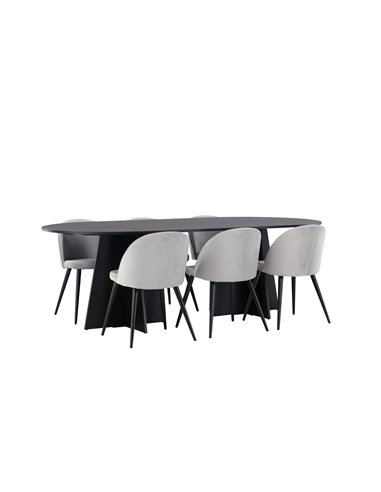 Matgrupp Bootcut med Velvet matstolar, 230 × 115 cm