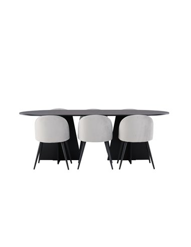 Matgrupp Bootcut med Velvet matstolar, 230 × 115 cm