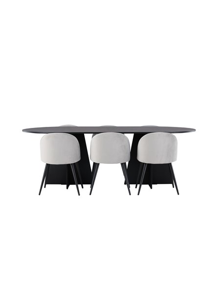 Matgrupp Bootcut med Velvet matstolar, 230 × 115 cm