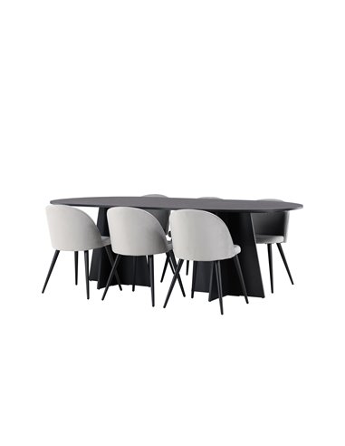 Matgrupp Bootcut med Velvet matstolar, 230 × 115 cm