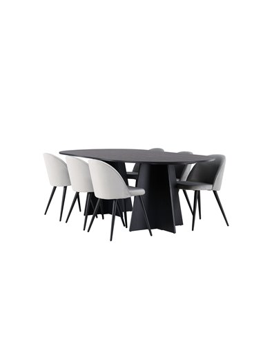 Matgrupp Bootcut med Velvet matstolar, 230 × 115 cm