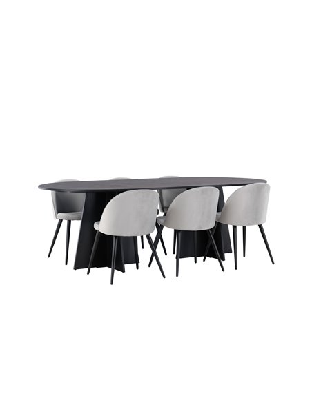 Matgrupp Bootcut med Velvet matstolar, 230 × 115 cm